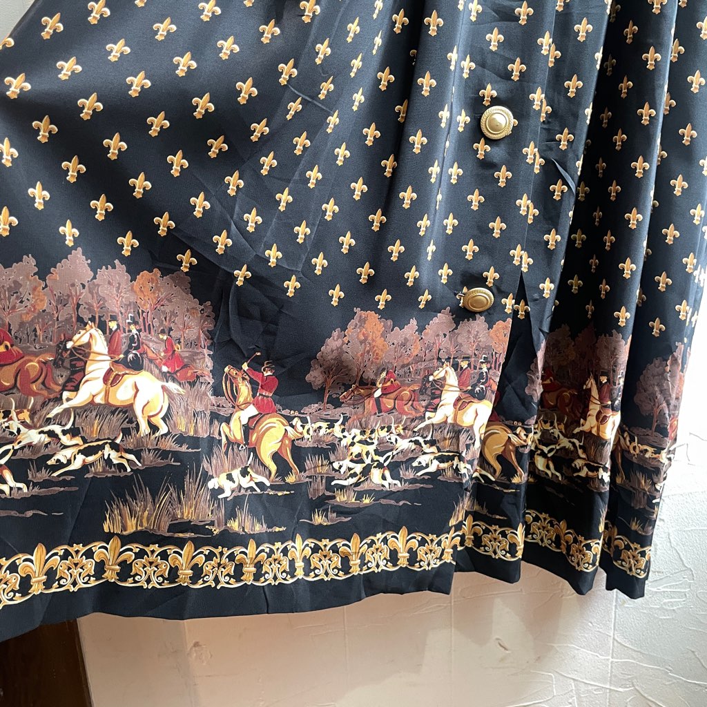 【古着】80s ヴィンテージ フルール・ド・リスパターン ワンピース レディース ホース柄