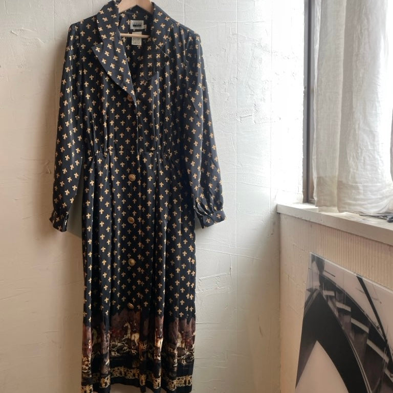 【古着】80s ヴィンテージ フルール・ド・リスパターン ワンピース レディース ホース柄