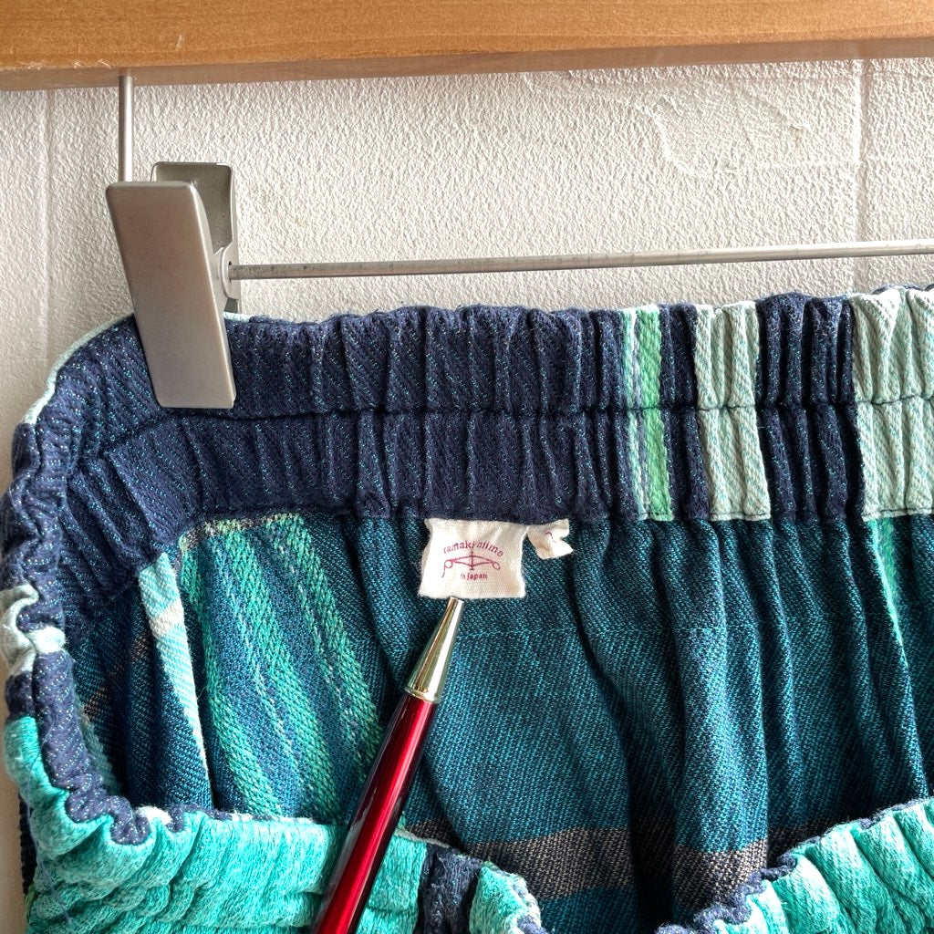 【古着】玉木新雌 / tamaki niime オンリーワン ワイドパンツ ショート グリーン  ストライプ