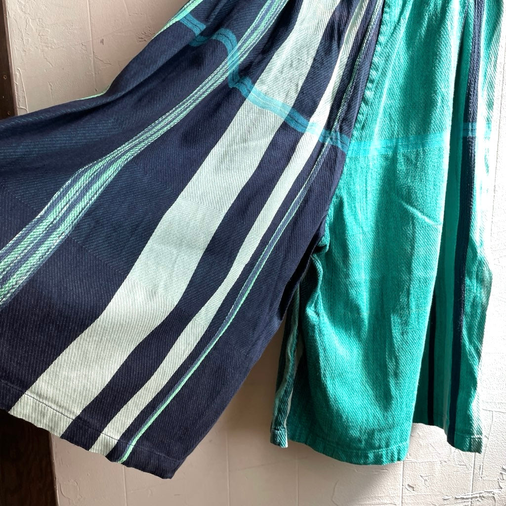 【古着】玉木新雌 / tamaki niime オンリーワン ワイドパンツ ショート グリーン  ストライプ