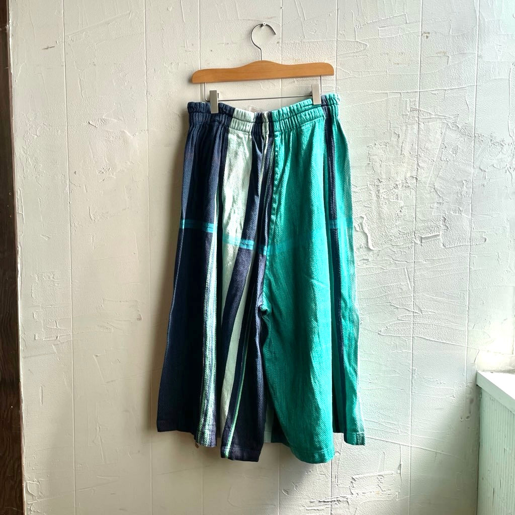 【古着】玉木新雌 / tamaki niime オンリーワン ワイドパンツ ショート グリーン  ストライプ