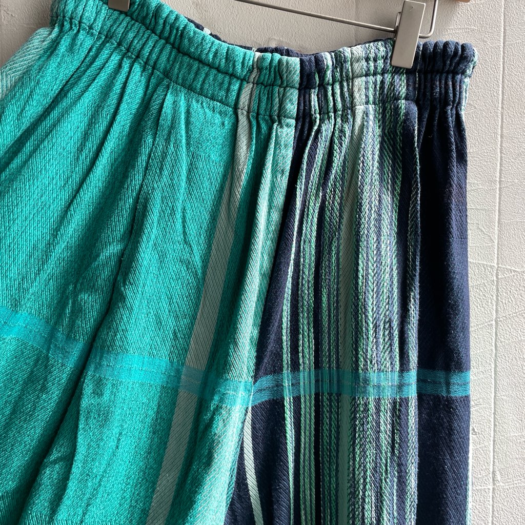 【古着】玉木新雌 / tamaki niime オンリーワン ワイドパンツ ショート グリーン  ストライプ