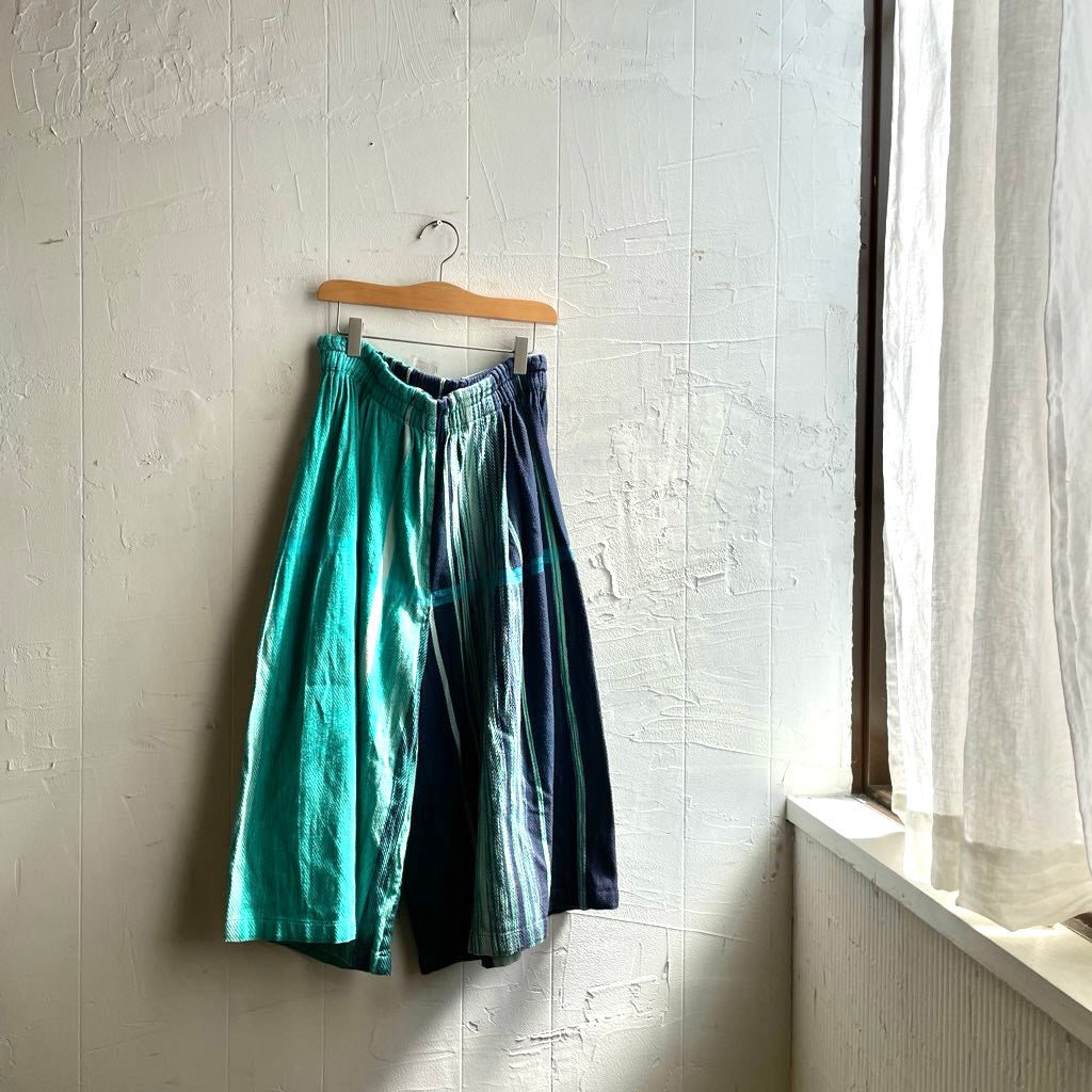 【古着】玉木新雌 / tamaki niime オンリーワン ワイドパンツ ショート グリーン  ストライプ