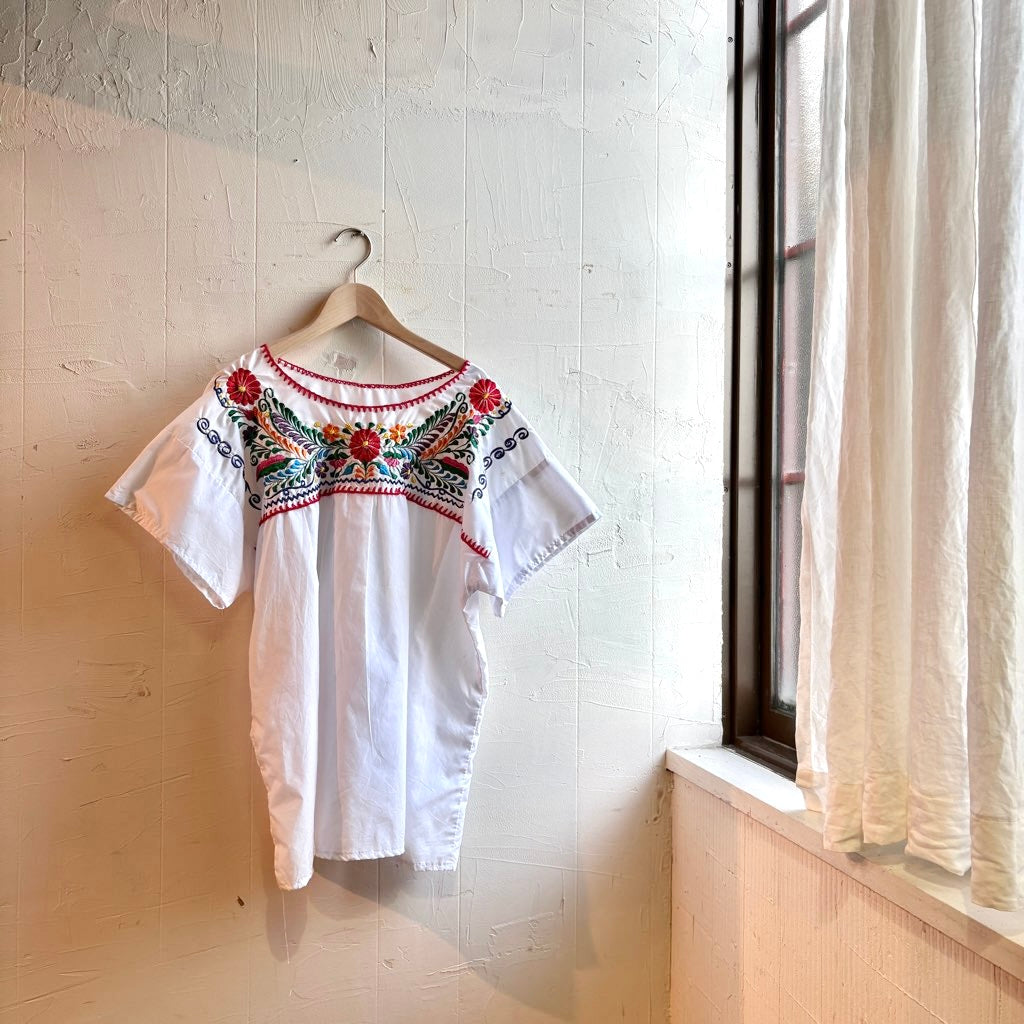 【古着】エスニックシャツ ホワイト レディース 刺繍