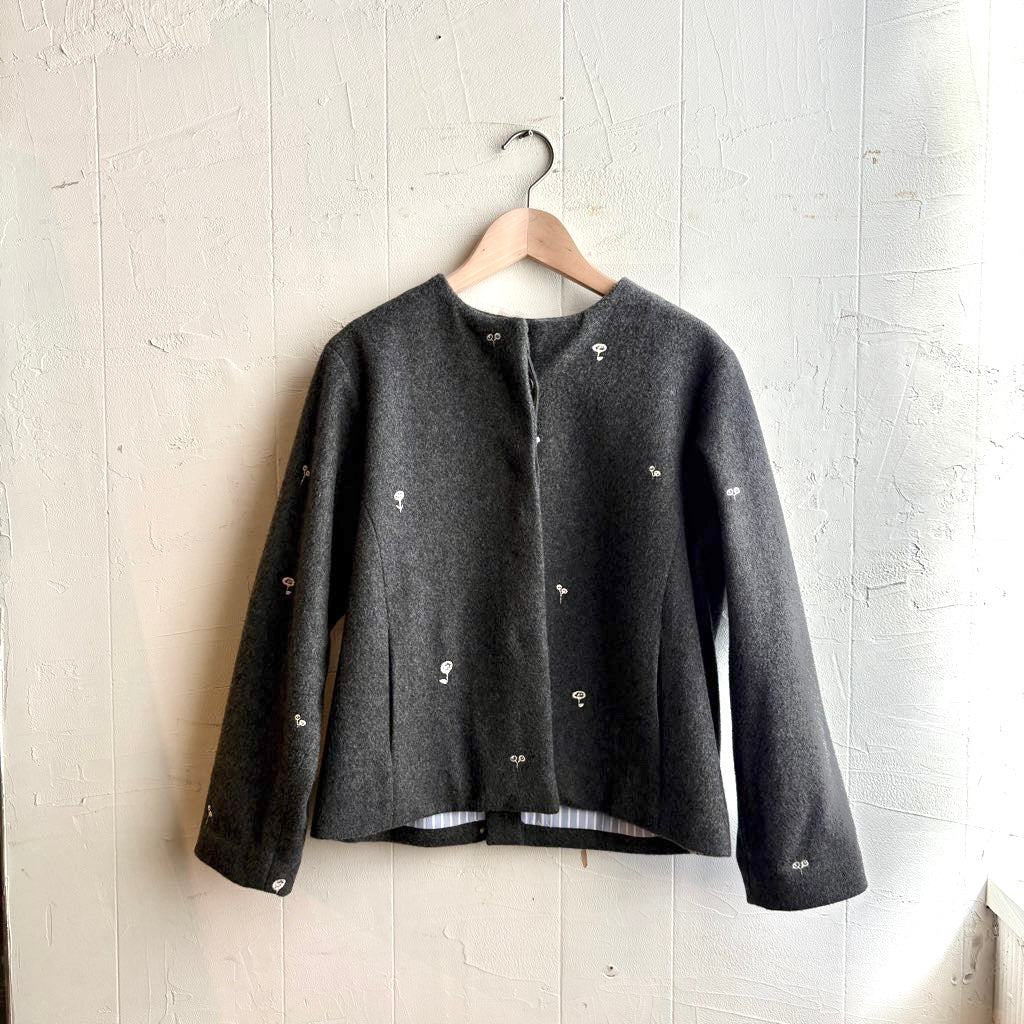 【古着】アトリエナルセ / atelier naruse ノーカラー 刺繍 ジャケット
