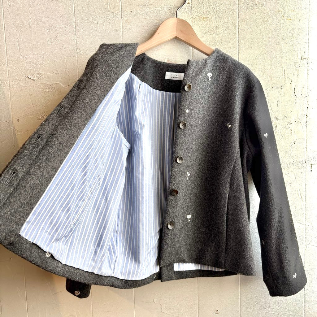【古着】アトリエナルセ / atelier naruse ノーカラー 刺繍 ジャケット