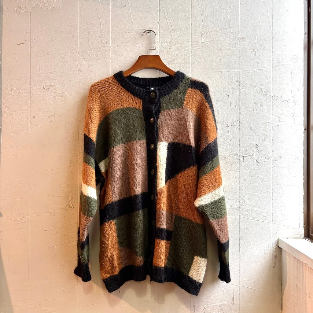 90s Vintage COLOURS ウール モヘア カーディガン M 総柄 90s ELLEN TRACY エレントレイシーモヘアカーディガン セーター モヘア