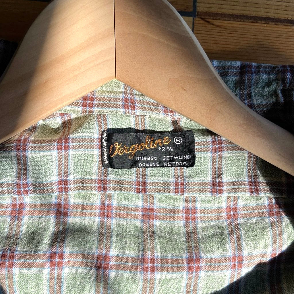 【古着】チェックグランパシャツ グリーン ロング丈