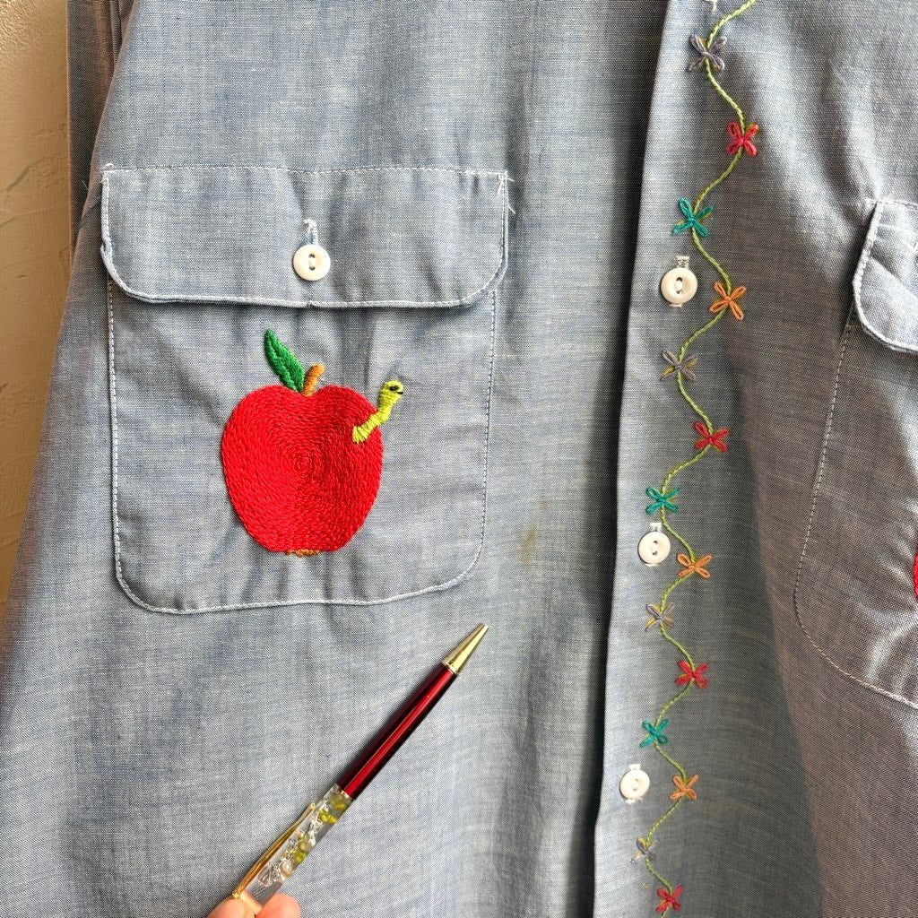 【古着】BICKMAC 70's 刺繍 シャンブレーシャツ ヴィンテージ