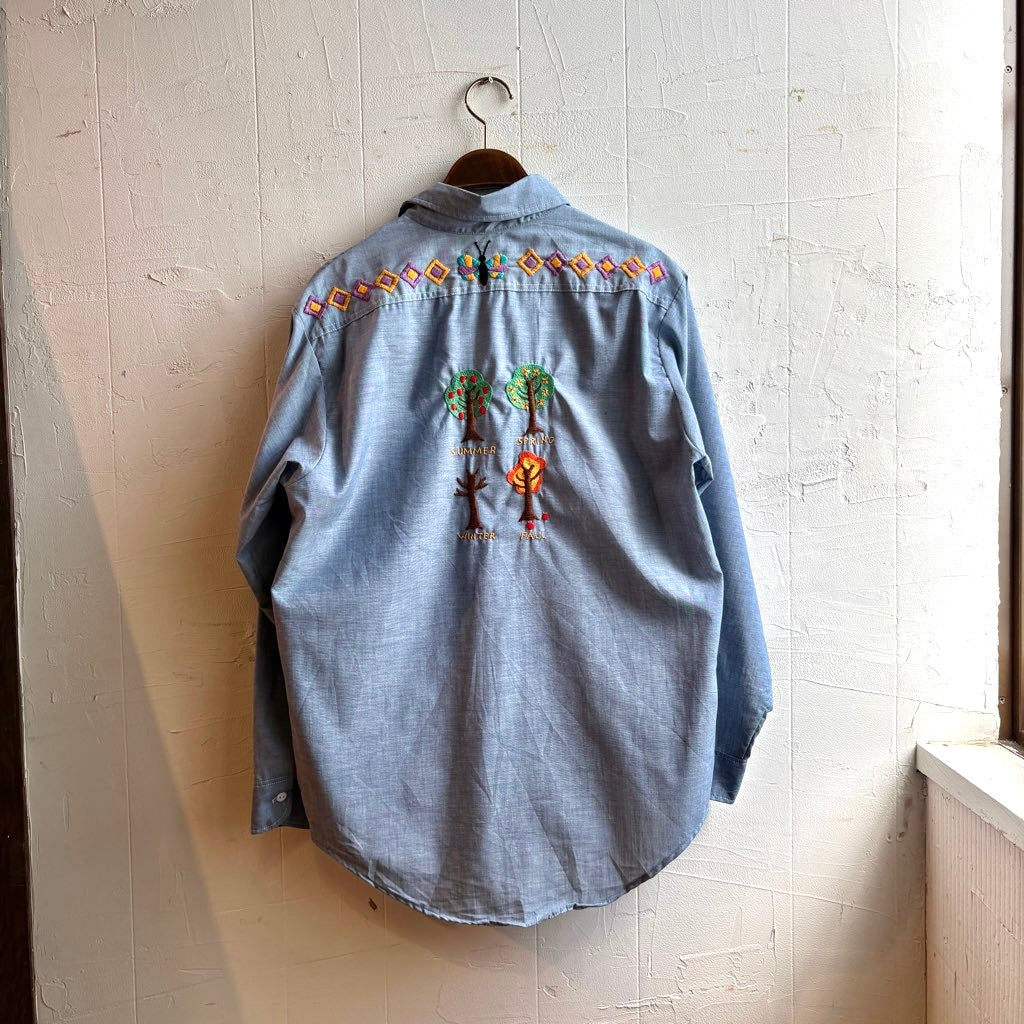 【古着】BICKMAC 70's 刺繍 シャンブレーシャツ ヴィンテージ