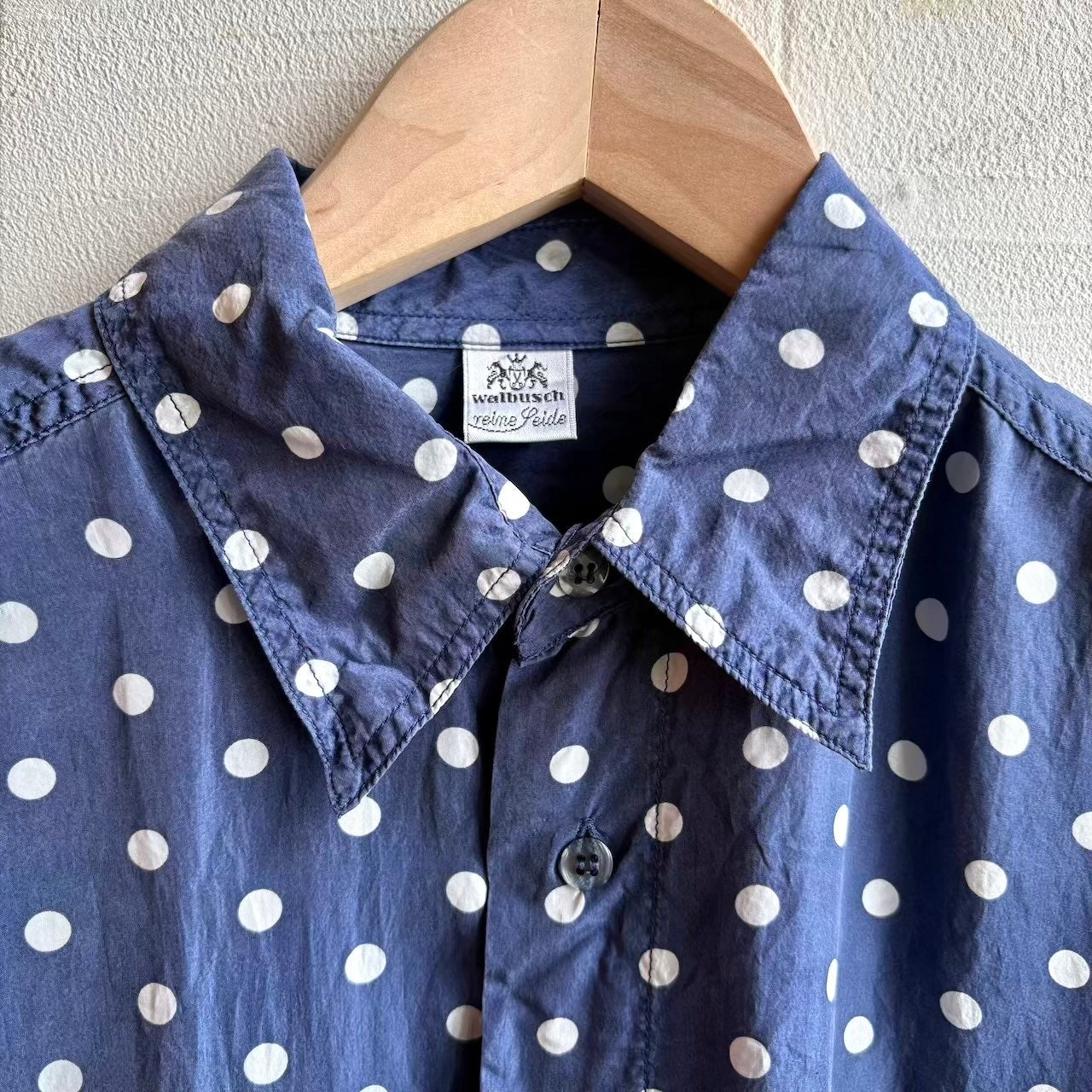 【古着】Walbusch / ヴァルブッシュ シルクドット シャツ ブルー