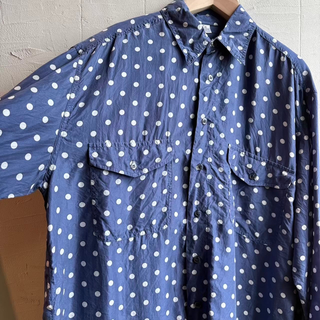 【古着】Walbusch / ヴァルブッシュ シルクドット シャツ ブルー