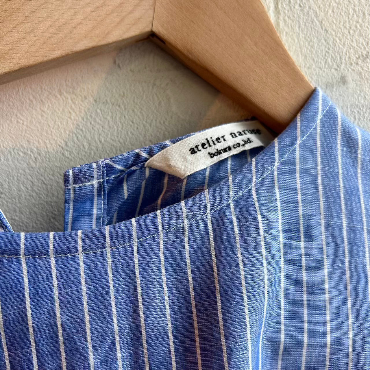 【古着】アトリエナルセ / atelier naruse コットンリネンロングワンピース ブルー ストライプ