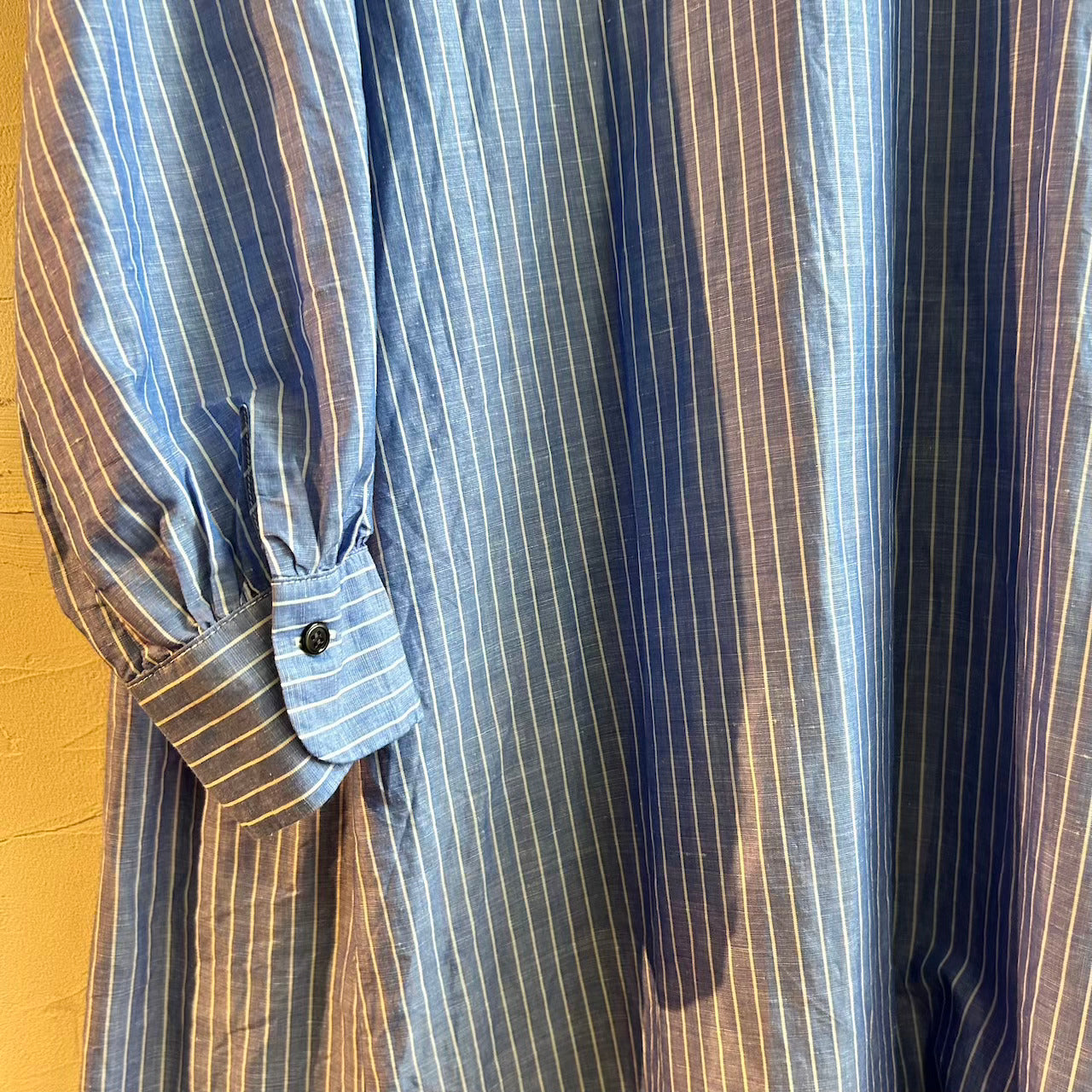 【古着】アトリエナルセ / atelier naruse コットンリネンロングワンピース ブルー ストライプ