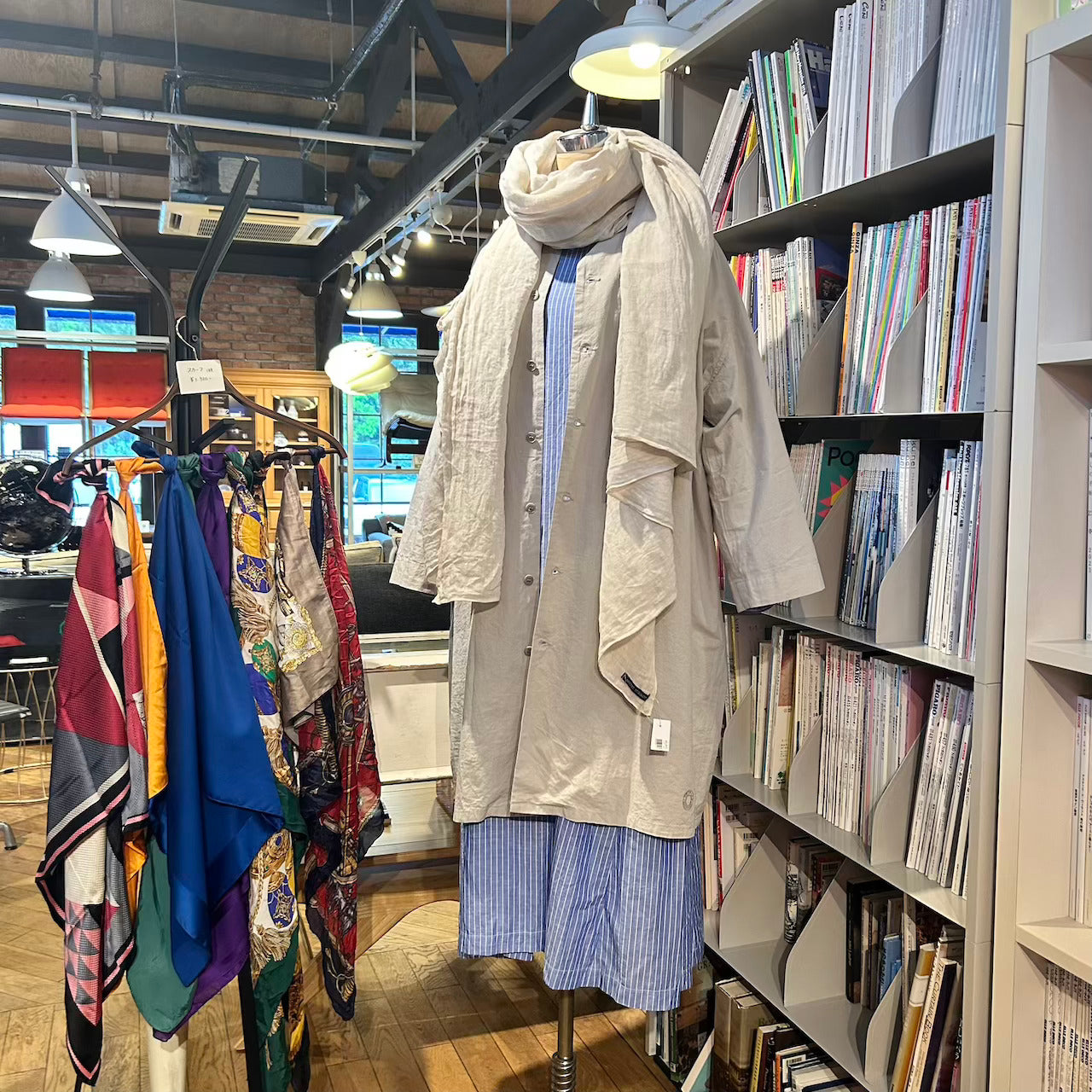 【古着】アトリエナルセ / atelier naruse コットンリネンロングワンピース ブルー ストライプ