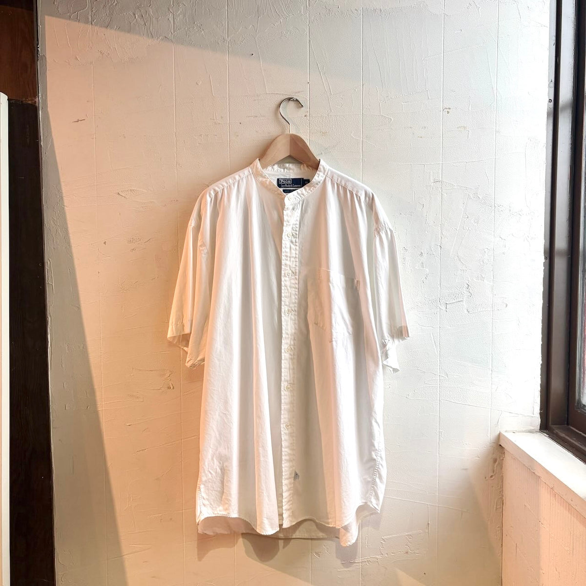 【古着】80s ポロ バイ ラルフローレン / Polo by Ralph Lauren バンドカラー 半袖シャツ 白