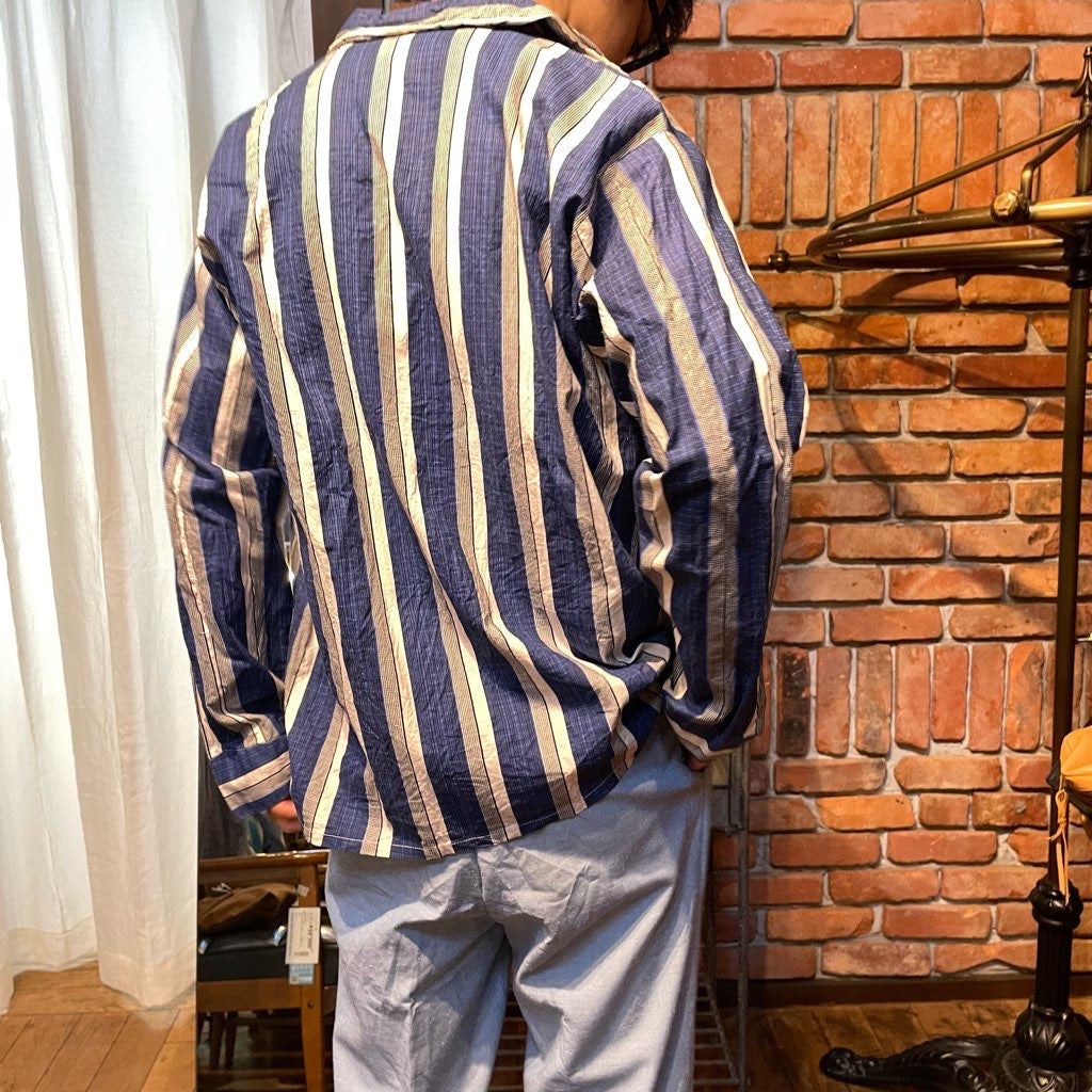 【古着】 ブルーストライプシャツ パジャマシャツ 長袖シャツ ユーロヴィンテージ