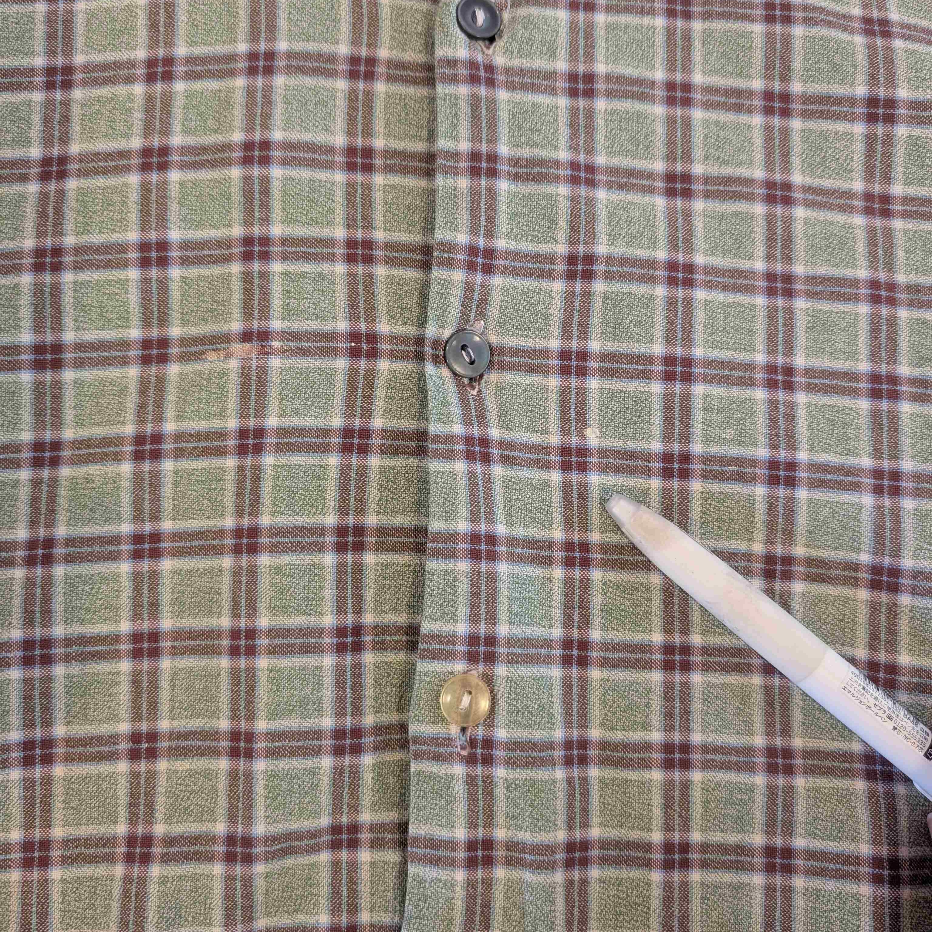 【古着】チェックグランパシャツ グリーン ロング丈