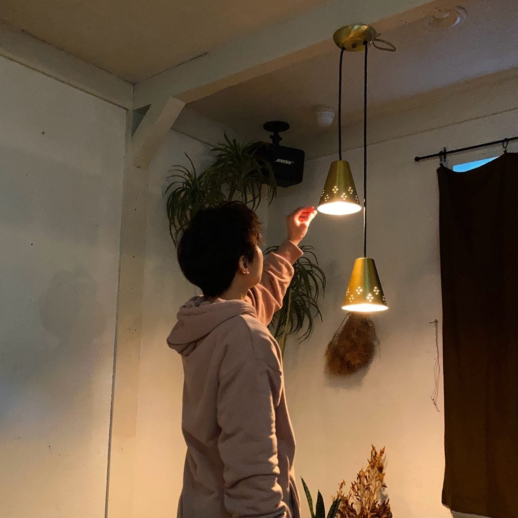 ゴールドシェード 2灯ライト ペンダントライト アメリカンヴィンテージ