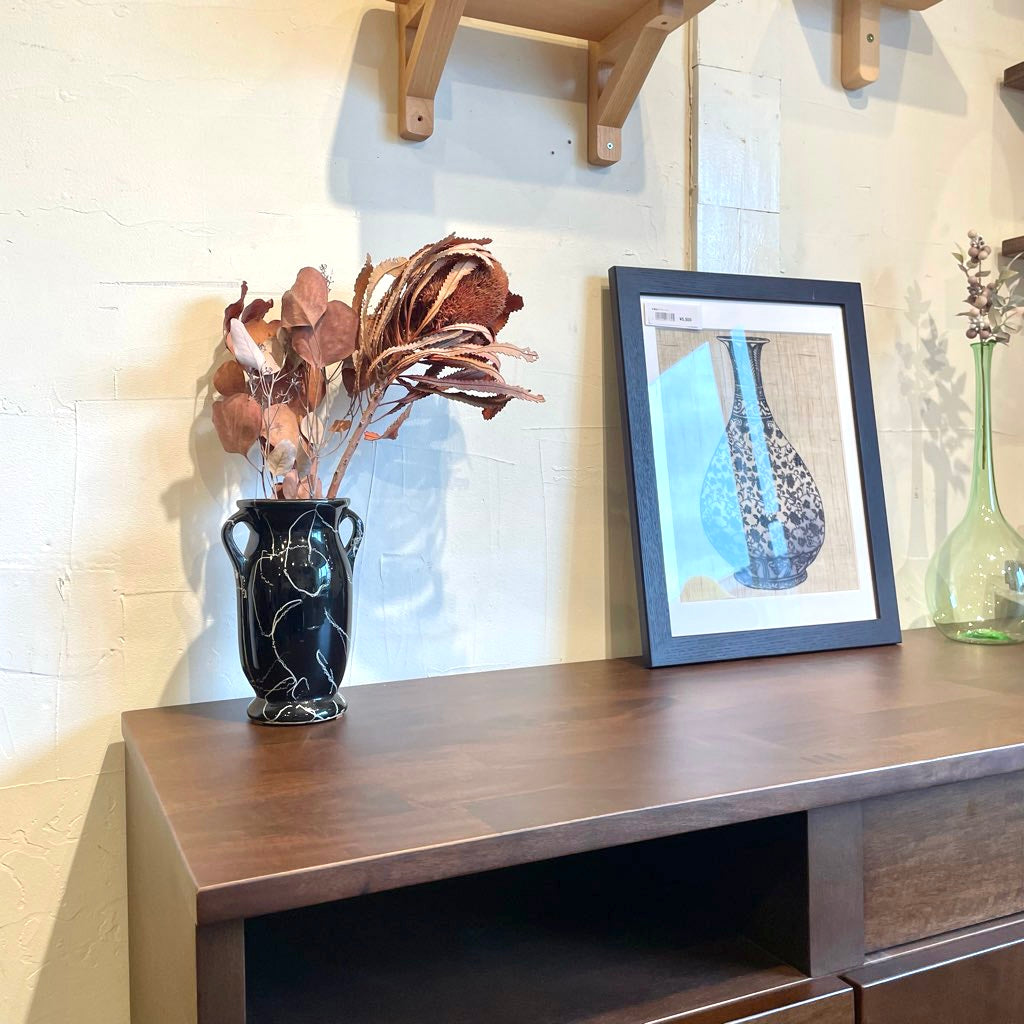 アメリカヴィンテージ フラワーベース 黒×白 マーブル 花器 花瓶