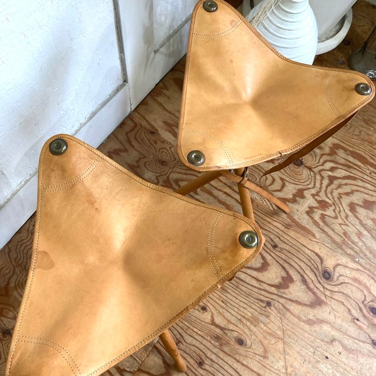 ハンティングチェア 折り畳み スツール 本革 アウトドア キャンプ 中古