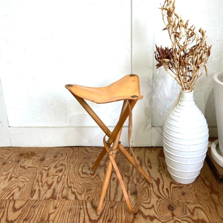 ハンティングチェア 折り畳み スツール 本革 アウトドア キャンプ 中古