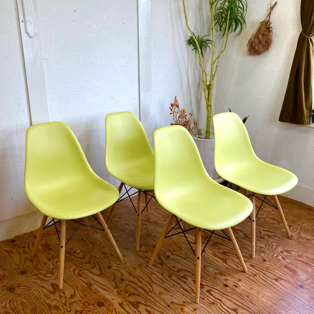 ハーマンミラー / Herman Miller サイドシェルチェア ライムグリーン ドゥエルレッグ チャールズ&レイ・イームズ 中古