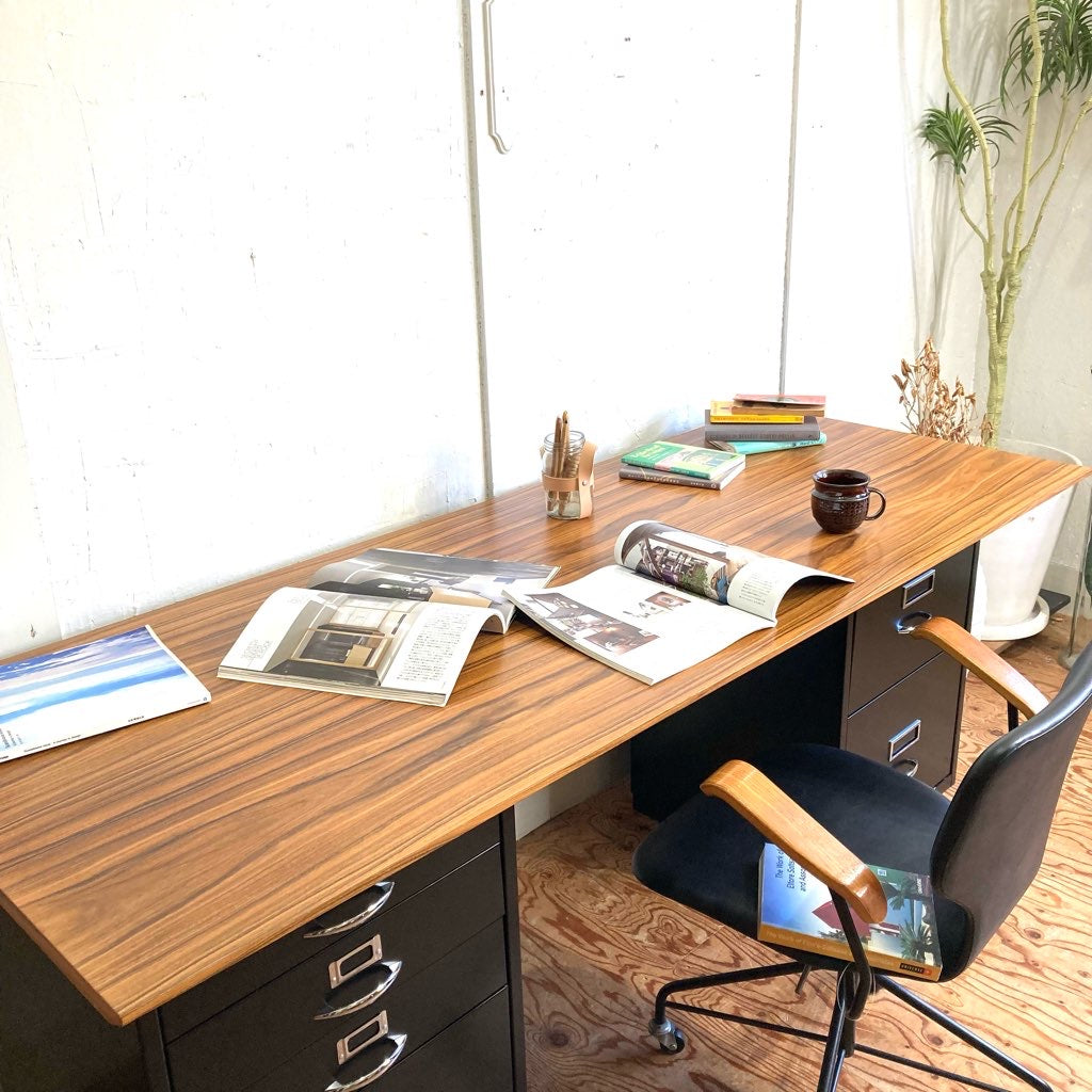 ビスレー / BISLEY 両袖デスク キャビネット 4段& 2段&木天板3点 デスクセット イギリス 中古