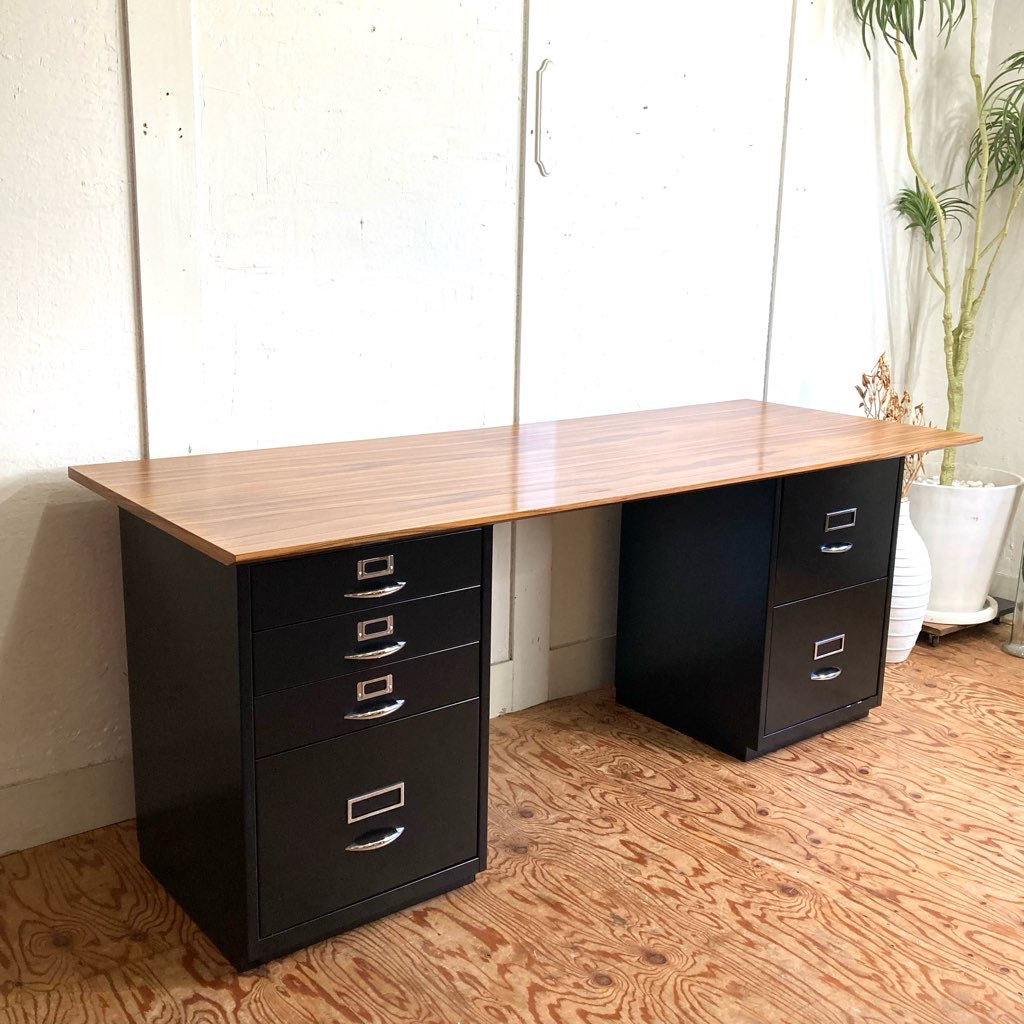 ビスレー / BISLEY 両袖デスク キャビネット 4段& 2段&木天板3点 デスクセット イギリス 中古