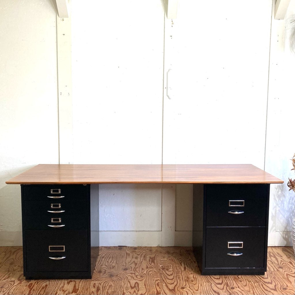 ビスレー / BISLEY 両袖デスク キャビネット 4段& 2段&木天板3点 デスクセット イギリス 中古