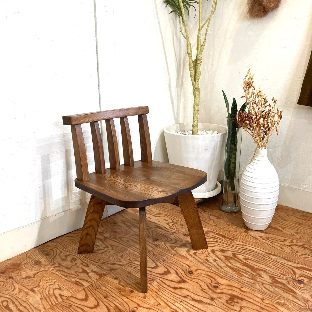 セン無垢材 回転式 ダイニングチェア 中古 ブラウン 木 回る 美しい 