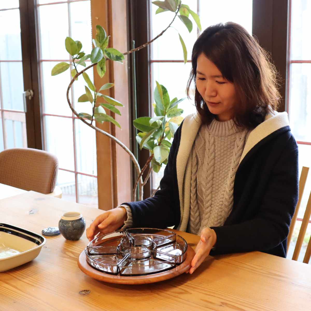 ディグスメッド / DIGSMED 木製回転トレイガラス皿セット デンマーク製  ヴィンテージ