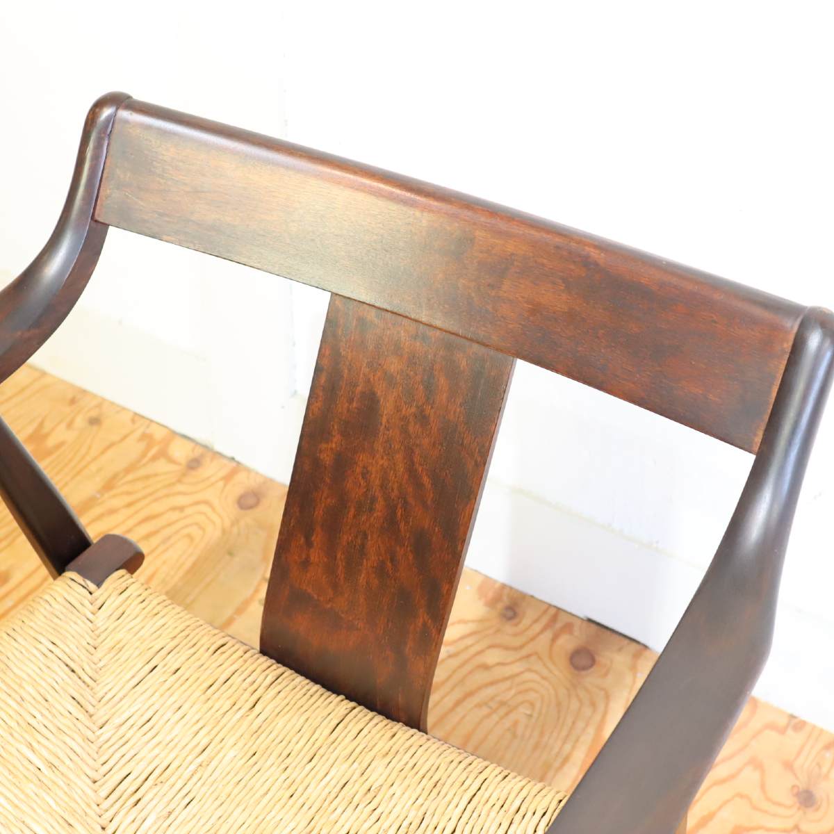 松本民芸家具 ラッシチェア #77型 アームチェア 曲げ肘椅子 一人掛け【1】 中古