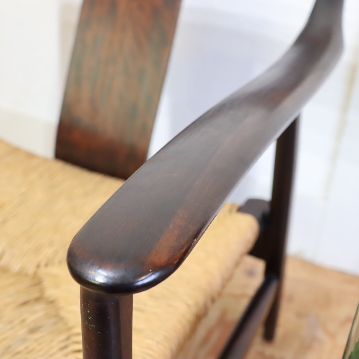 松本民芸家具 ラッシチェア #77型 アームチェア 曲げ肘椅子 一人掛け【1】 中古