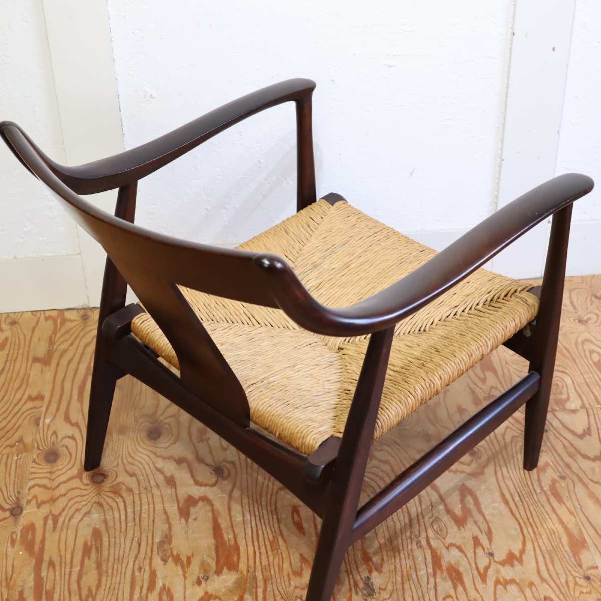 松本民芸家具 ラッシチェア #77型 アームチェア 曲げ肘椅子 一人掛け【1】 中古