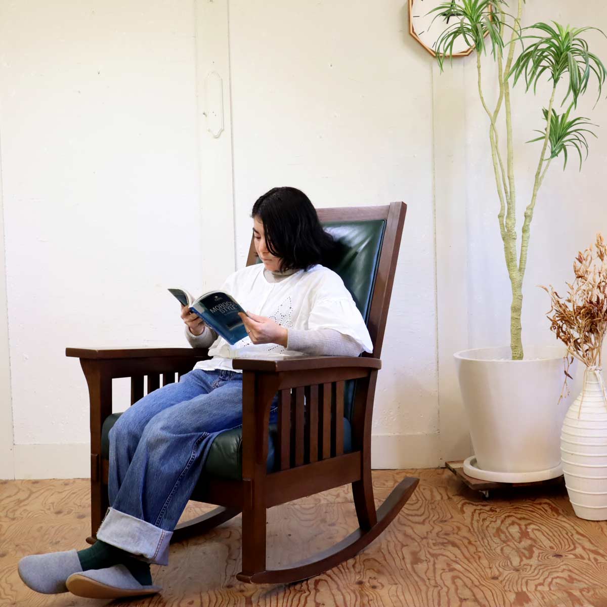 フレックススチ―ル・インダストリ―ズ / Flexsteel Industries ロッキングチェア 本革 グリーン 中古