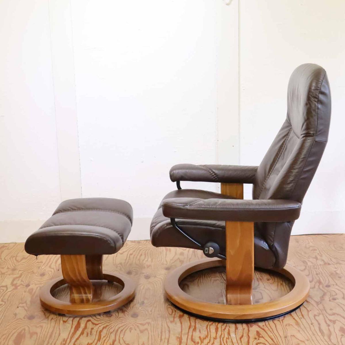 エコーネス / EKORNES コンサルM ストレスレスチェア&オットマン 本革張り 中古