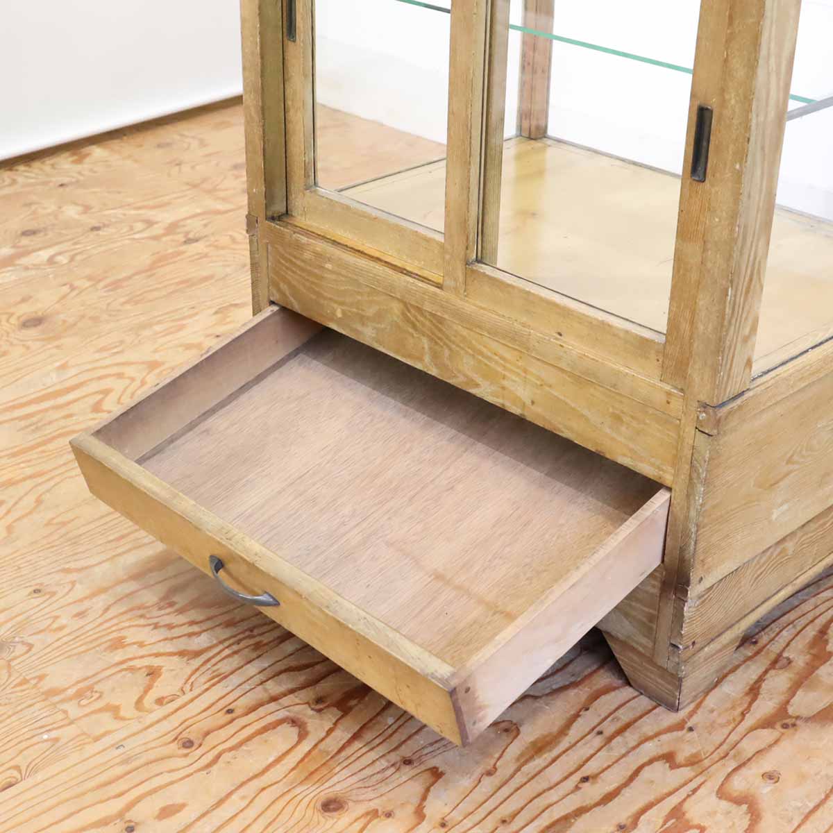 古い木味のパンケース ショーケース ガラス 陳列棚 ディスプレイケース  ヴィンテージ