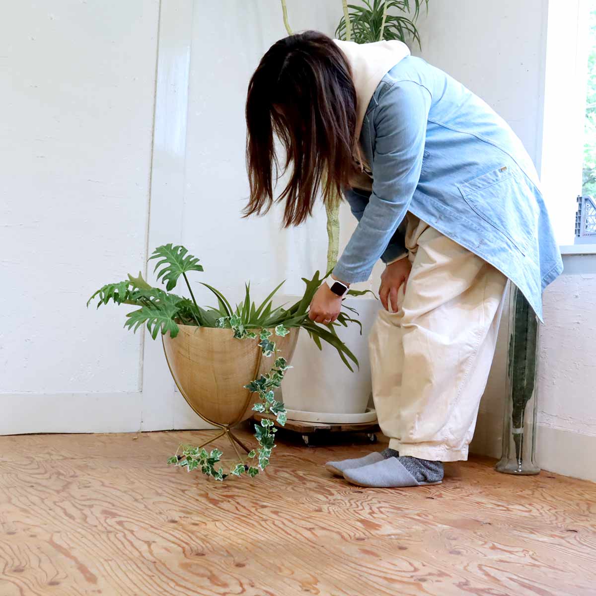 バレットプランター ミッドセンチュリー ラタン FRP 中古