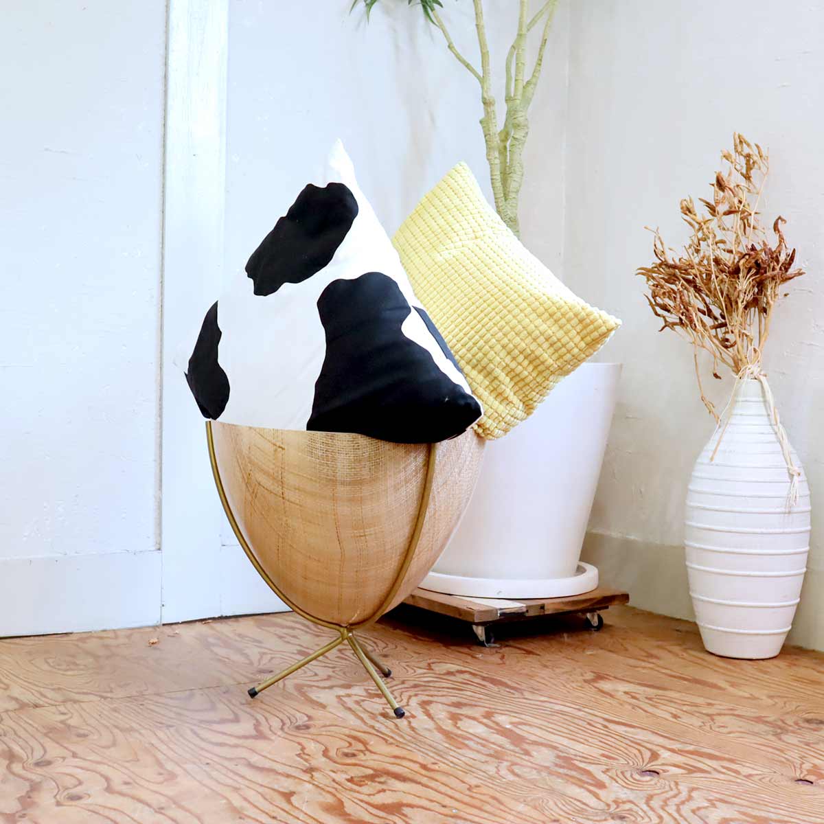 バレットプランター ミッドセンチュリー ラタン FRP 中古