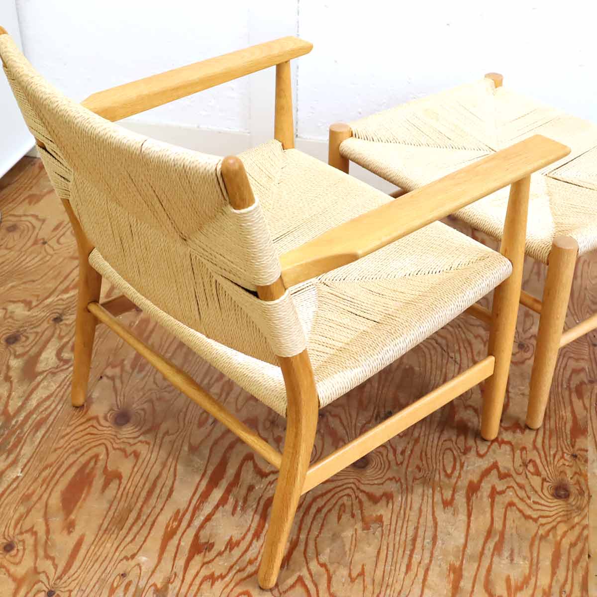 ワイス・ワイス / WISE・WISE チノ / CHINO ラウンジチェア オットマン付 オーク ペーパーコード 中古