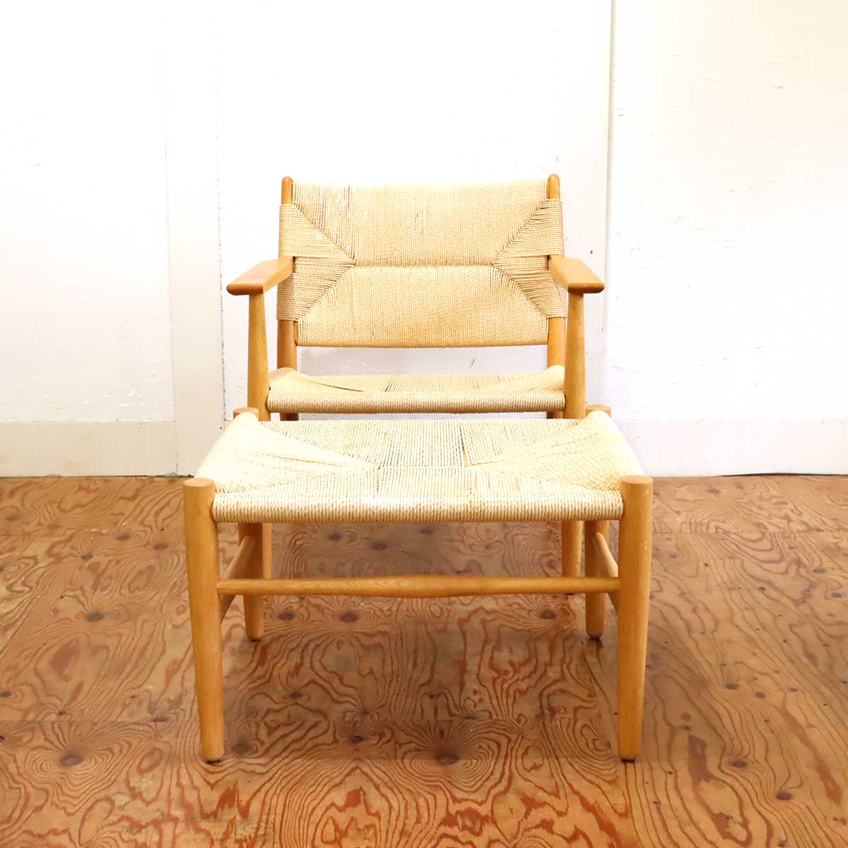 ワイス・ワイス / WISE・WISE チノ / CHINO ラウンジチェア オットマン付 オーク ペーパーコード 中古