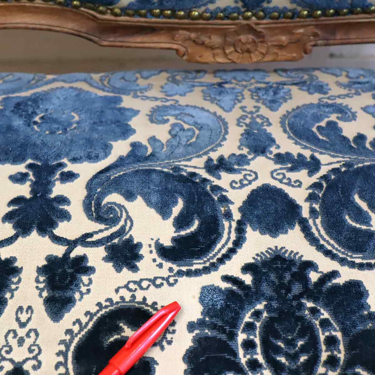 クラシカル ラブシート ソファ 2P 二人掛け ヴィンテージ ロココ 猫脚 鋲打ち ブルー