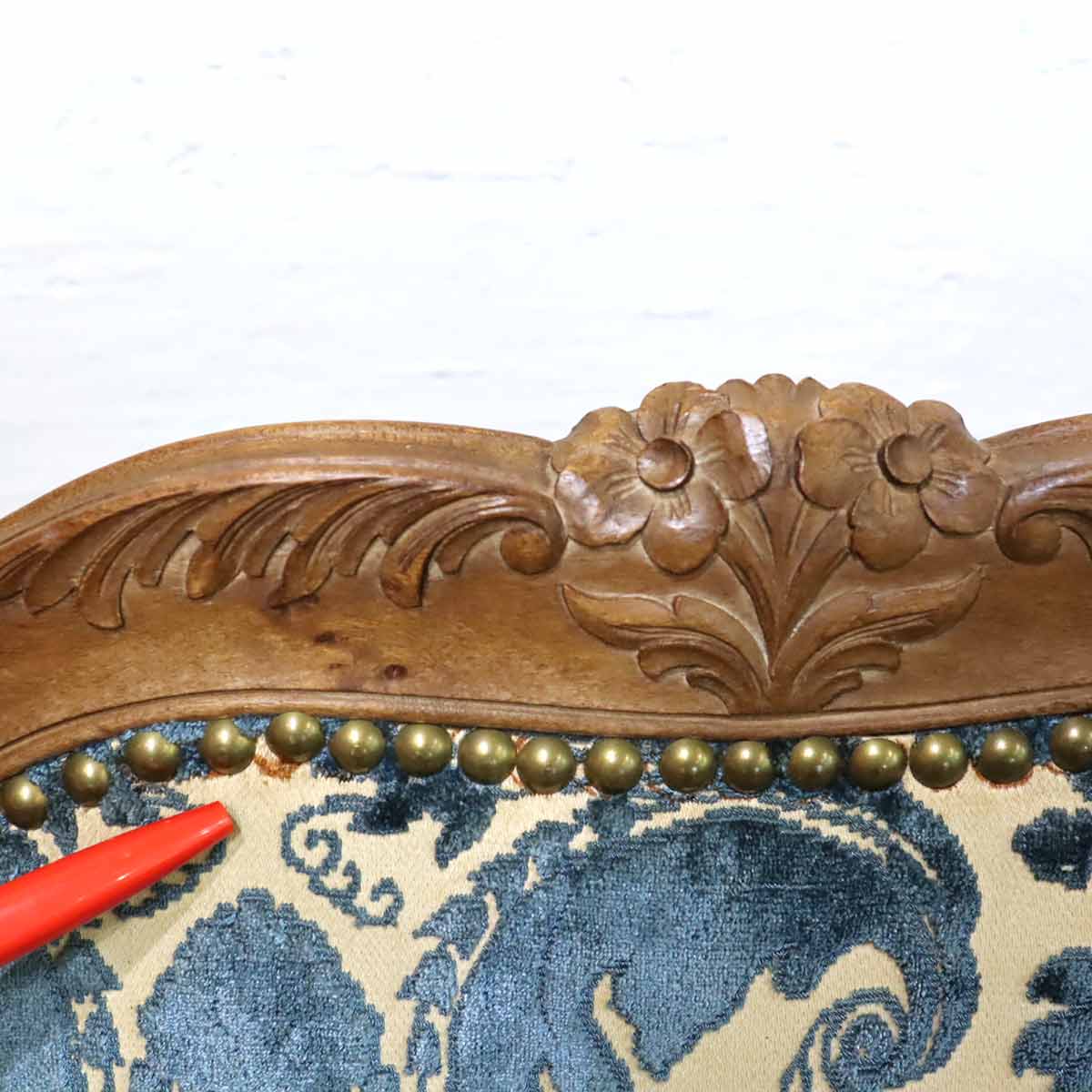 クラシカル ラブシート ソファ 2P 二人掛け ヴィンテージ ロココ 猫脚 鋲打ち ブルー