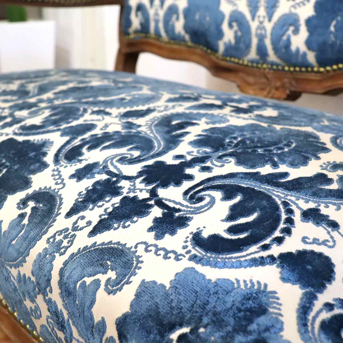 クラシカル ラブシート ソファ 2P 二人掛け ヴィンテージ ロココ 猫脚 鋲打ち ブルー