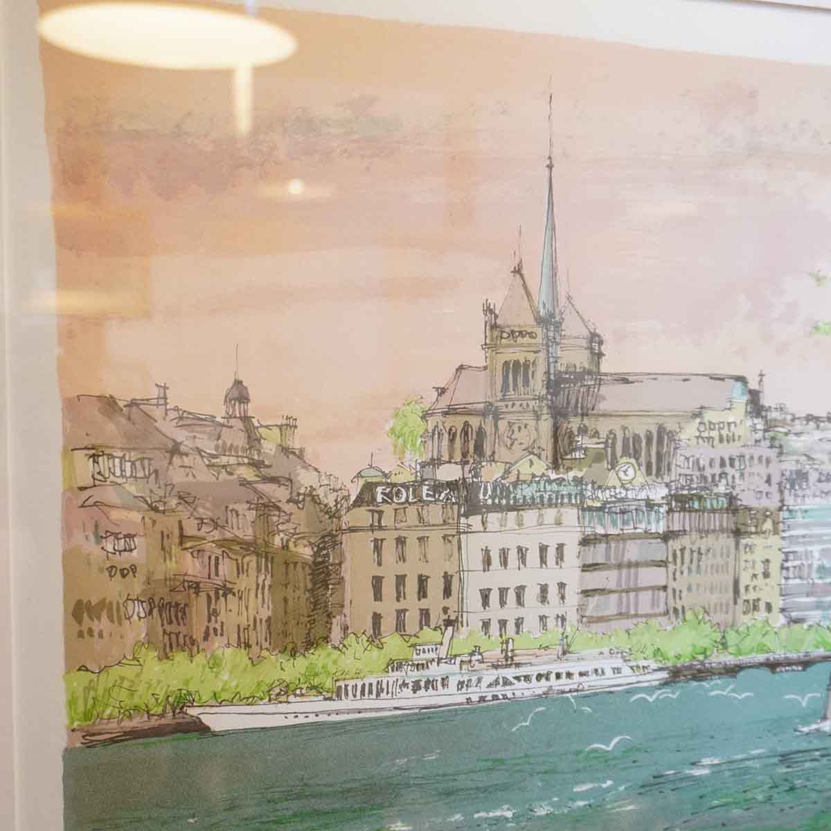 小田切 訓 オリジナル・リトグラフ 『ジュネーブの朝』 絵画 洋画 中古