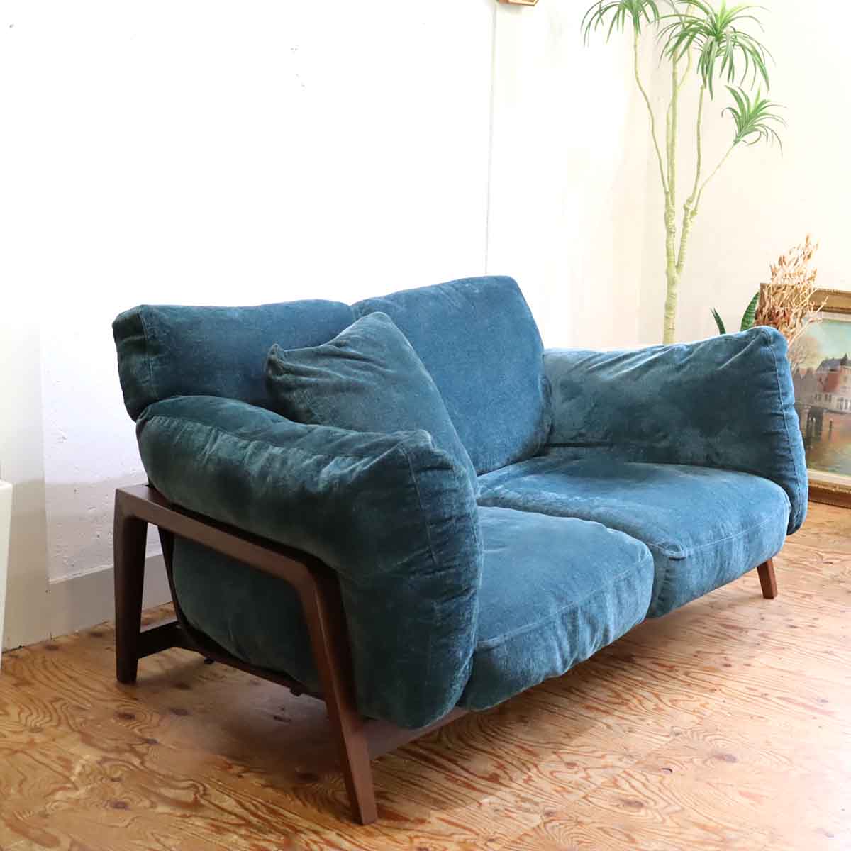 冨士ファニチア / FUJI FURNITURE nagi ワイド2Pソファ ブルー 布張り 中古