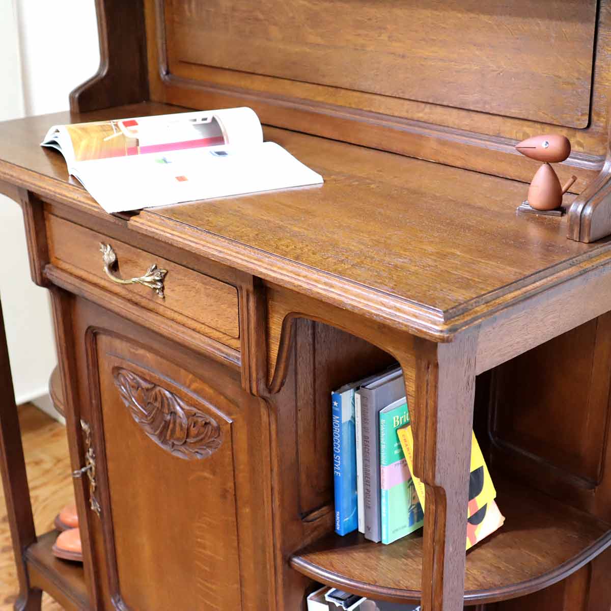サービングテーブル キッチンキャビネット サイドテーブル 棚 オーク材 フランス アンティーク