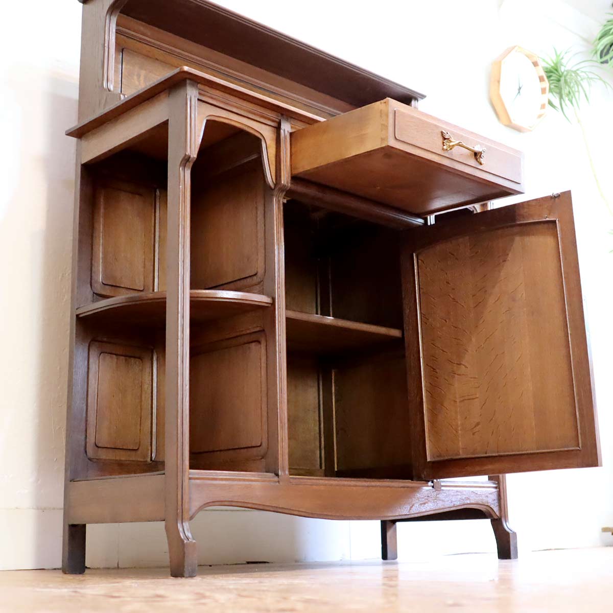 サービングテーブル キッチンキャビネット サイドテーブル 棚 オーク材 フランス アンティーク