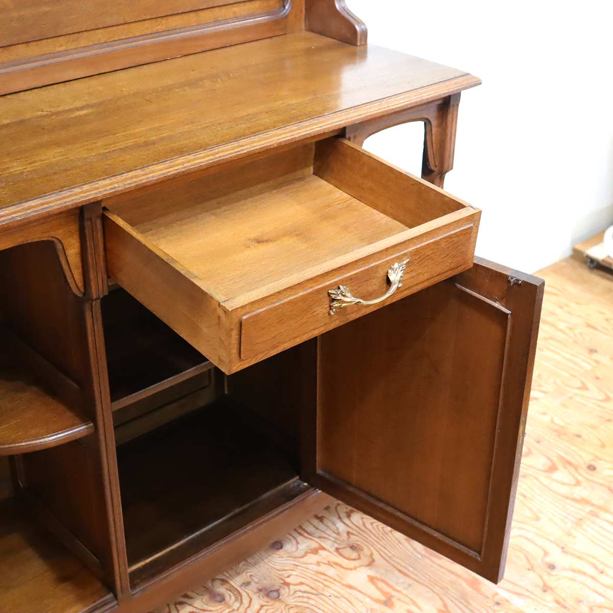 サービングテーブル キッチンキャビネット サイドテーブル 棚 オーク材 フランス アンティーク